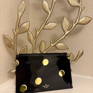 Kate Spade Slim Black Envelope Clutch with Gold Accents
